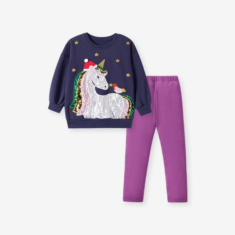 Spring and Autumn Girls Unicorn Cartoon Pattern Long Sleeves