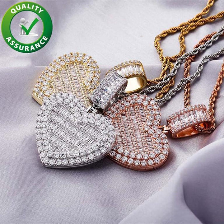 Designer Heart Necklace Mens Hip Hop Jewelry Iced Out Pendant Diamond