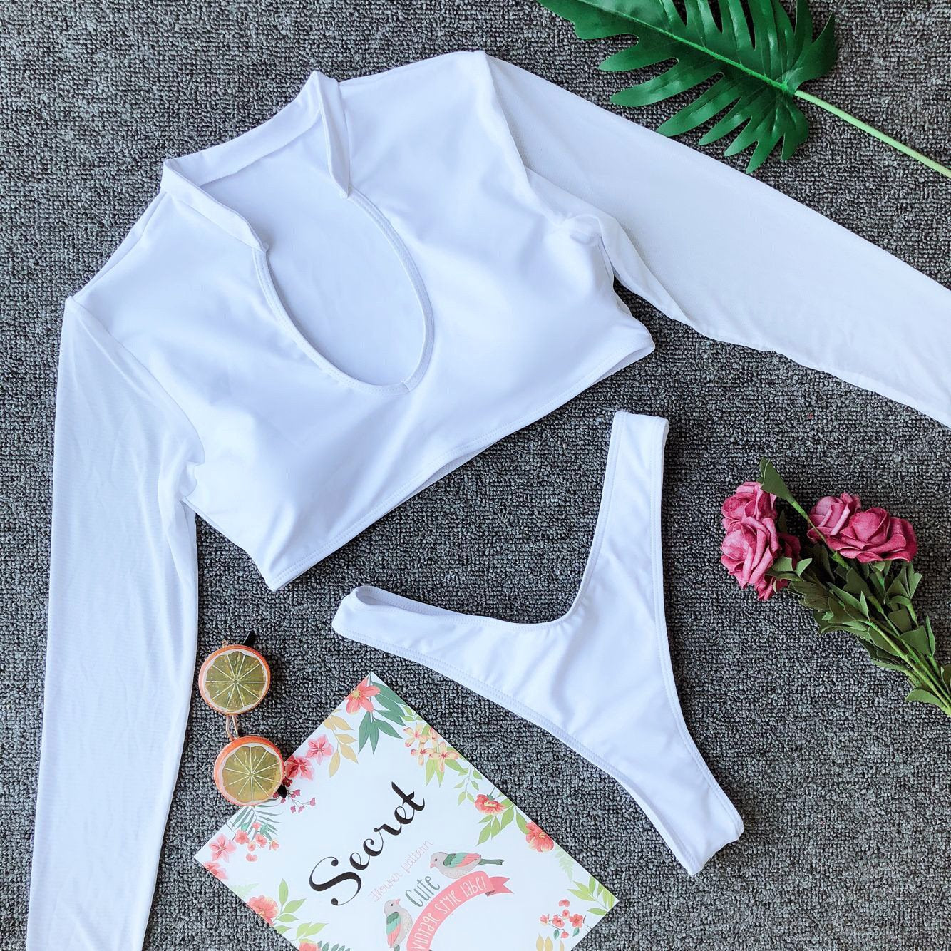 Swimwear for Women High Waist Long Sleeves Bikinis Set High Cut Sexy