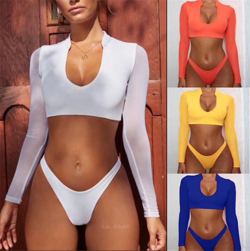 Swimwear for Women High Waist Long Sleeves Bikinis Set High Cut Sexy
