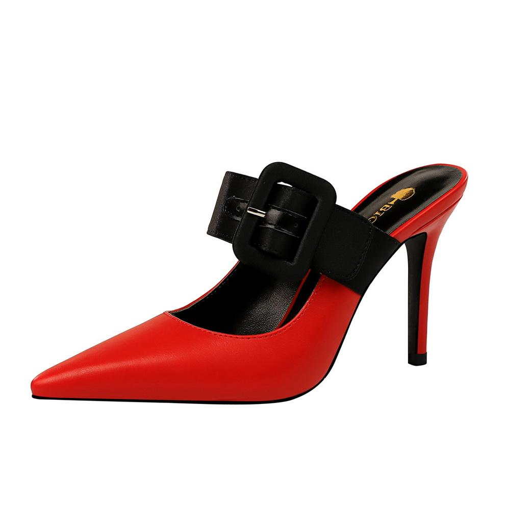 Women Open Toe Chunky Block Heel Slippers Slide Sandals Rivets Mules