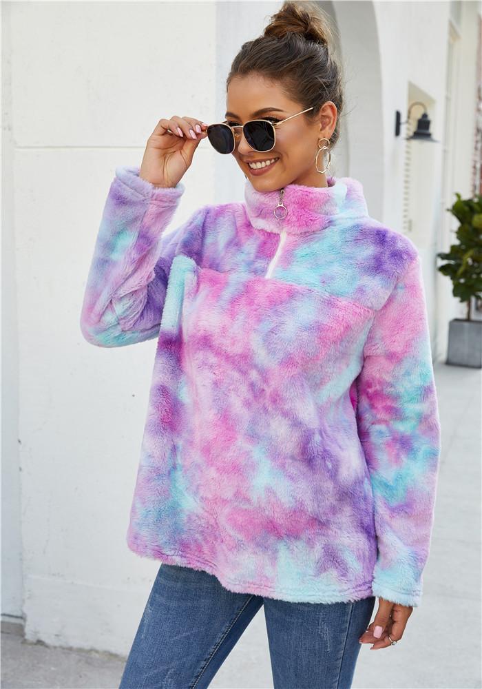 Women Winter Fall Fashion Fleece Hoodie Color Printing Pullovers