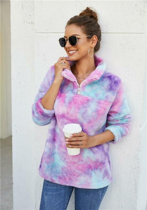 Women Winter Fall Fashion Fleece Hoodie Color Printing Pullovers