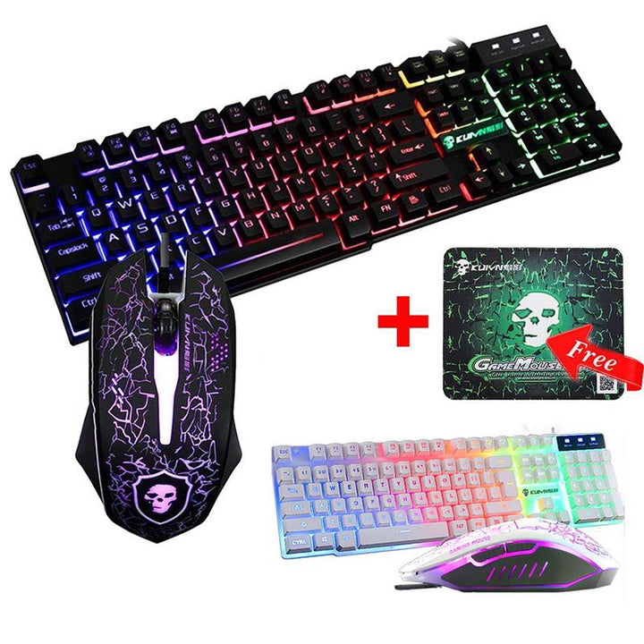 LED Rainbow Backlight USB Ergonomic Wired Gaming Keyboard + 2400DPI