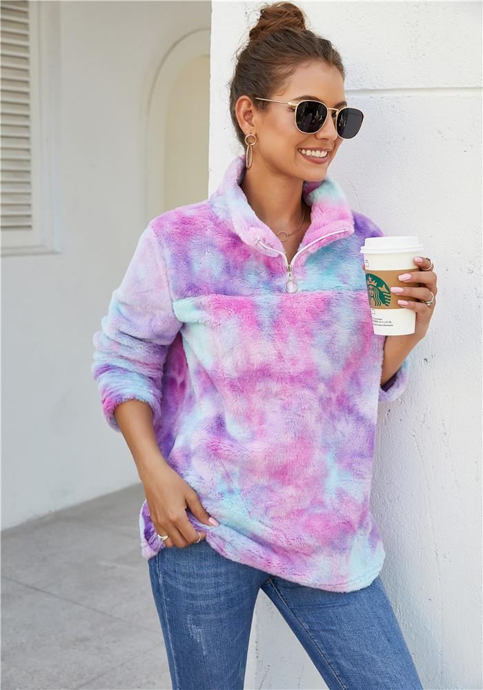 Women Winter Fall Fashion Fleece Hoodie Color Printing Pullovers