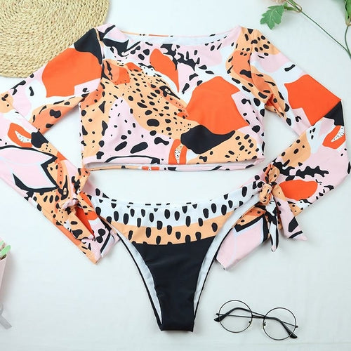 Swimwear for Women High Waist Long Sleeves Bikinis Set High Cut Sexy