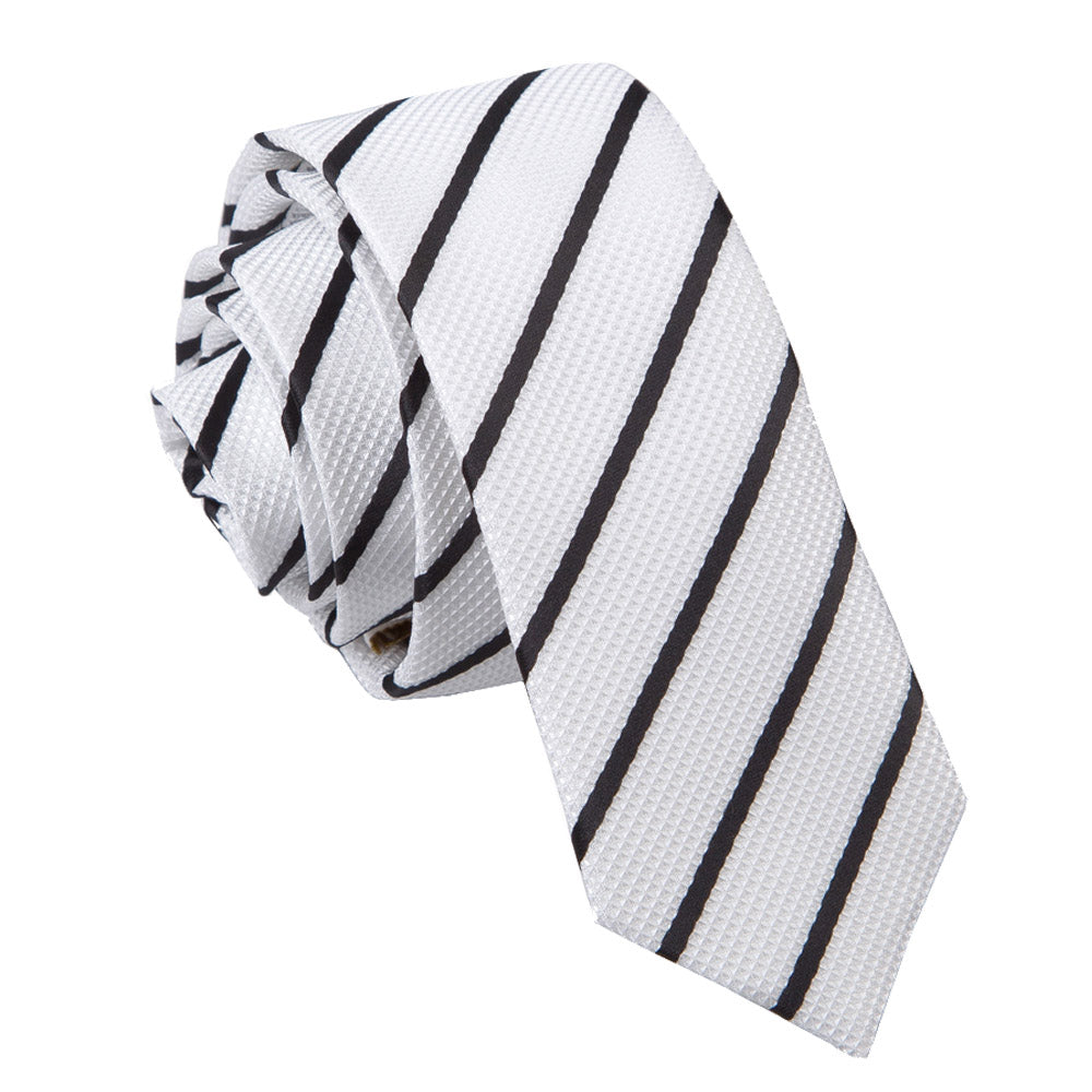 Single Stripe Skinny Tie - White & Black