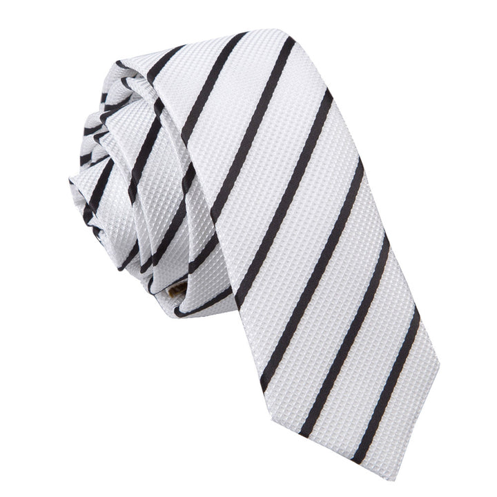 Single Stripe Skinny Tie - White & Black