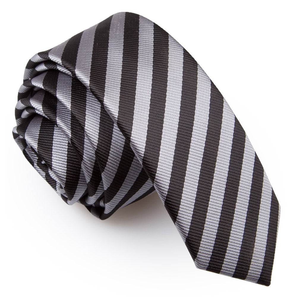 Thin Stripe Skinny Tie - Black & Grey