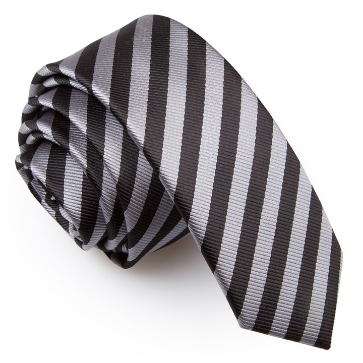 Thin Stripe Skinny Tie - Black & Grey