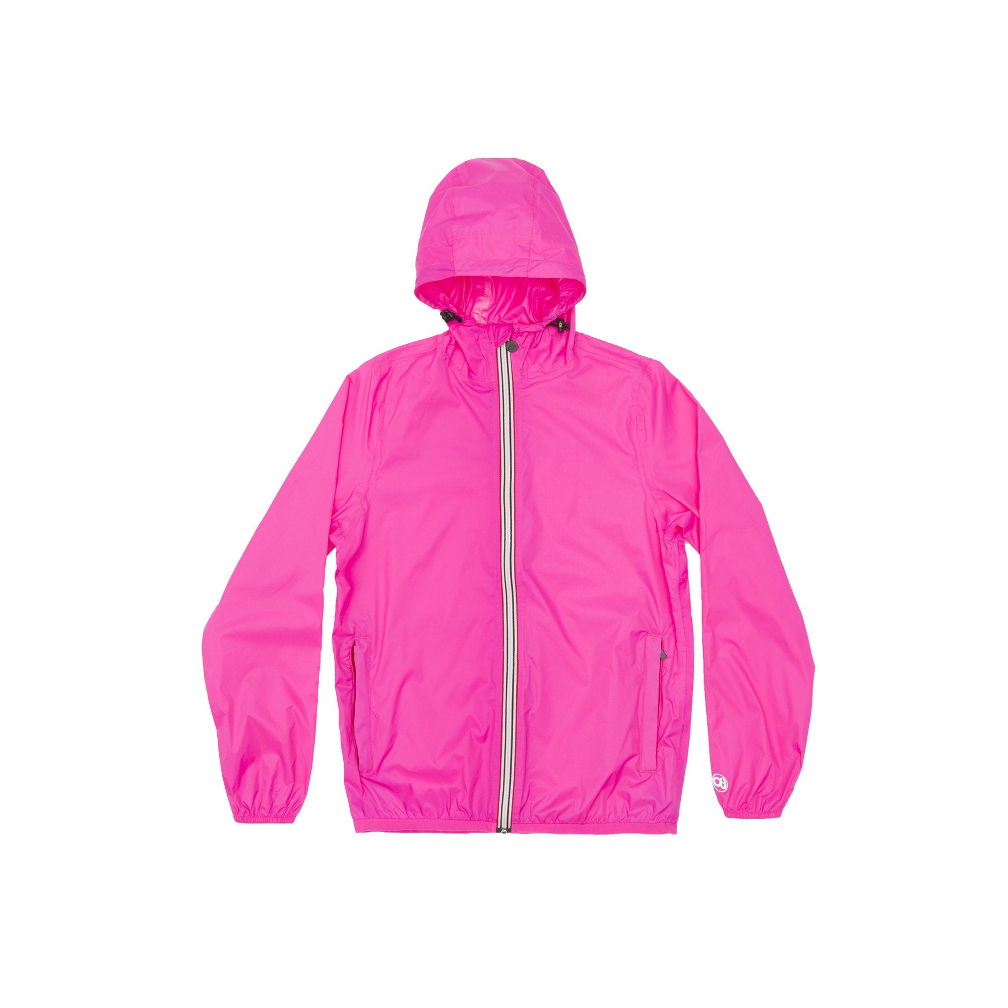 Women's pink fluo full zip packable rain jacket and windbreaker ***