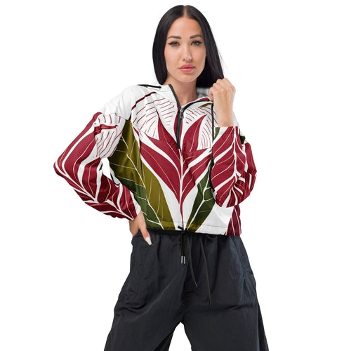 Womens Cropped Windbreaker Jacket - Colorful Floral Lines 4