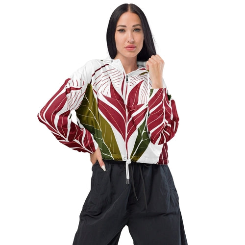 Womens Cropped Windbreaker Jacket - Colorful Floral Lines 4